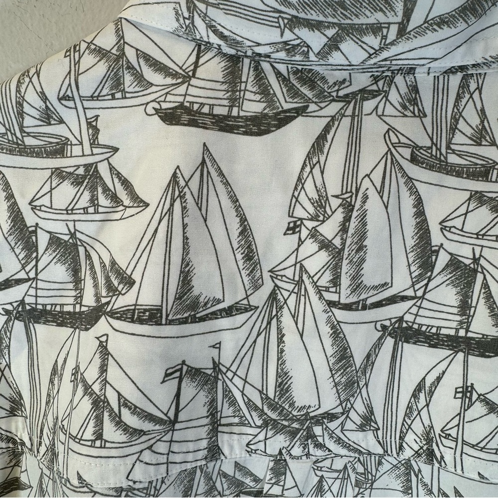 vintage men sailboat print buttondown shirt white gray nautical 100%cotton large - Picture 11 of 13